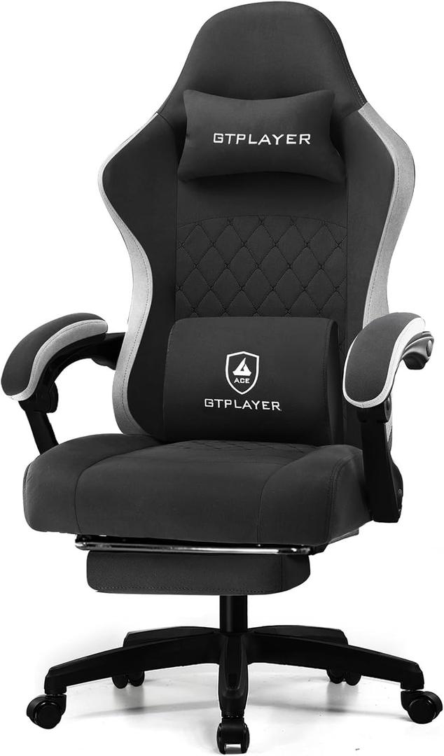 GTPLAYER Gaming Chair, Fabric Computer Office Chair with Pocket Spring Cushion, Ergonomic Office and Gaming, Video Gaming Chair with Linkage Armrests, High Back Desk Chair with Adjustable Recliner