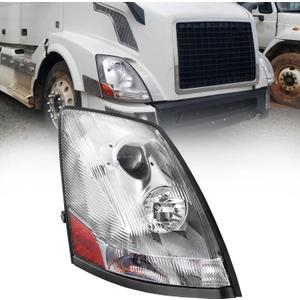 Headlight Assembly Compatible with 2004-2018 Volvo VNL VNM 2004-2015 Volvo VN Halogen, Headlamps Head Light Lamp W/Bulbs Housing Pair (Chrome/Right Side)