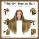 28" Mannequin Head Human Hair, 80% Real Hair Mannequin Head, Cosmetology Manikin Doll Head for Hair Styling Set #27, Training Practice Braiding Head with Table Clamp Suitable for Hair Extensions