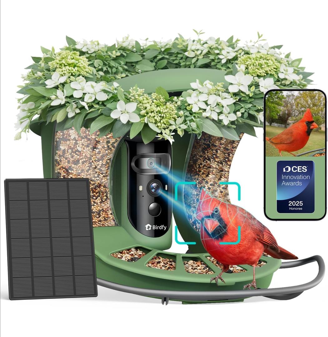 Birdfy 2 Smart Bird Feeder with Camera, Dual-Lens (2K+1080P) Camera for Live Streaming & Close-Up Photos, AI Identifies Bird Species, Solar-Powered Backyard Birdwatching Gift