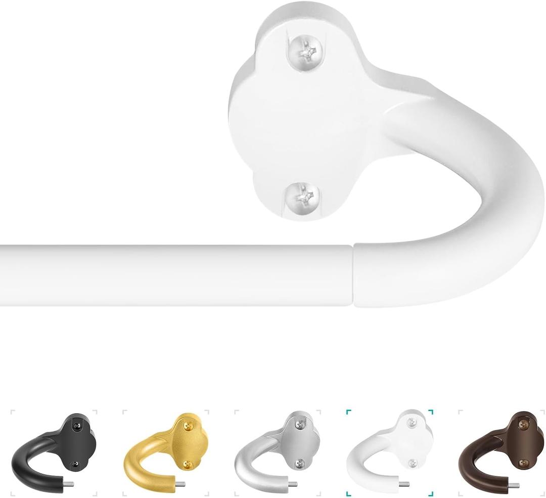 Wrap Around Curtain Rods, White Curtain Rods 48 to 84 Inch,5/8 Inch Adjustable Blackout Curtain Rod Set with Bracket, Room Darkening Single Window Rod, Metal Hidden Curved Drapery Rods 48-84",White (48-90" ( 1pack ))