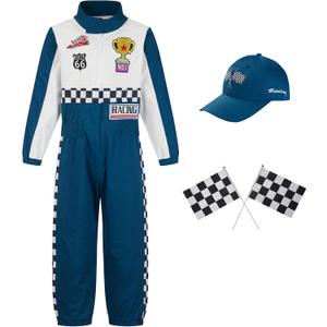 Kosgraiy Race Car Driver Costume Kid, Boy And Girl Racer Jumpsuit With Peaked Cap, Toddler Racing Costume Halloween 4T-6T