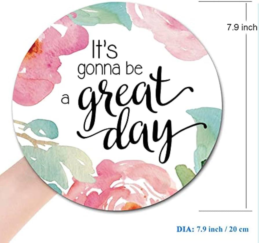 Armanza Washable Round Mousepads with Lycra Cloth, Non-Slip Rubber Base for Wireless Mouse - Inspirational Quote Floral Design, Great Day Quote