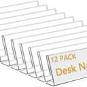 12 Pack 8" W x 2" H Acrylic Office Name Plates Name Labels for Desks, Horizontal Slant Back Clear Desk Sign Holder for Table Display