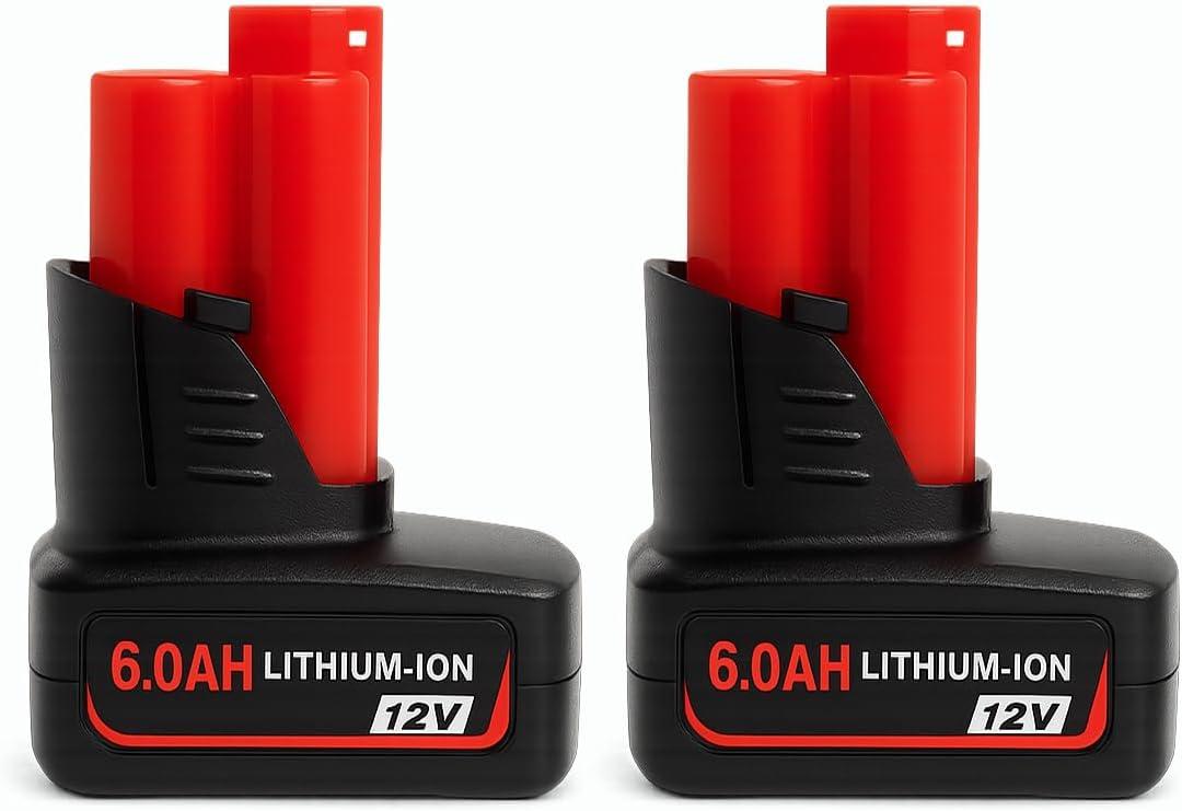 VOLT1799 2-Pack 6.0Ah 12V M-12 Batteries Replacement for Mliwaukee M12 Battery, Compatible with Milwaukee 12V Cordless Power Tools
