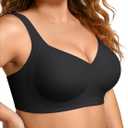 OEAK Womens Wireless Jelly Bra Plus Size Supportive Seamless Bras Full Coverage Push Up Comfortable No Underwire Tshirt Bras (Black, L)