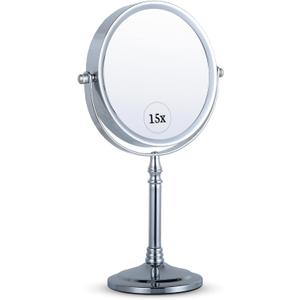 MIRRORVANA 15X Magnifying Makeup Mirror with Stand - Double-Sided 15X/1X Design - Suitable for Vanity Desk, Dressing Table, or Bathroom Countertop for Precise Make Up - 12" High x 6" Wide (Chrome)