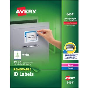 Avery Removable ID Labels, Sure Feed Technology, Removable Adhesive, 3-1/3" x 4", 150 Labels (6464)