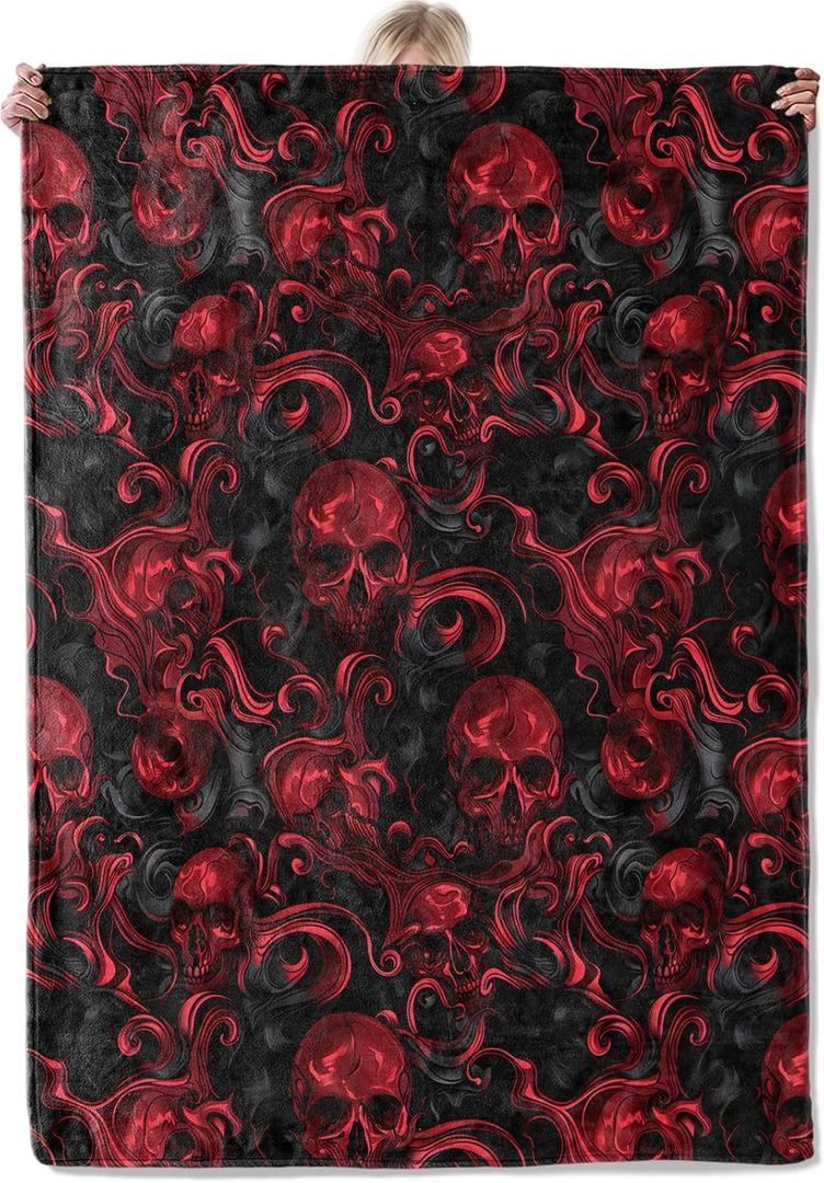 Red Skull Gothic Throw Blanket Gifts for Women, Soft Fuzzy Warm Cozy Flannel Blankets for Bedroom, Travel, Couch, Home Decor 50x60 in