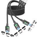 Kuulaa 3Pack Magnetic Charging Cable Magnetic Lightning Cable Magnetic Phone Charger 3A Fast Charging with 3 in 1 Charging Tips Nylon-Braided Phone Cable Compatible for iProduct/Type C/Micro Device