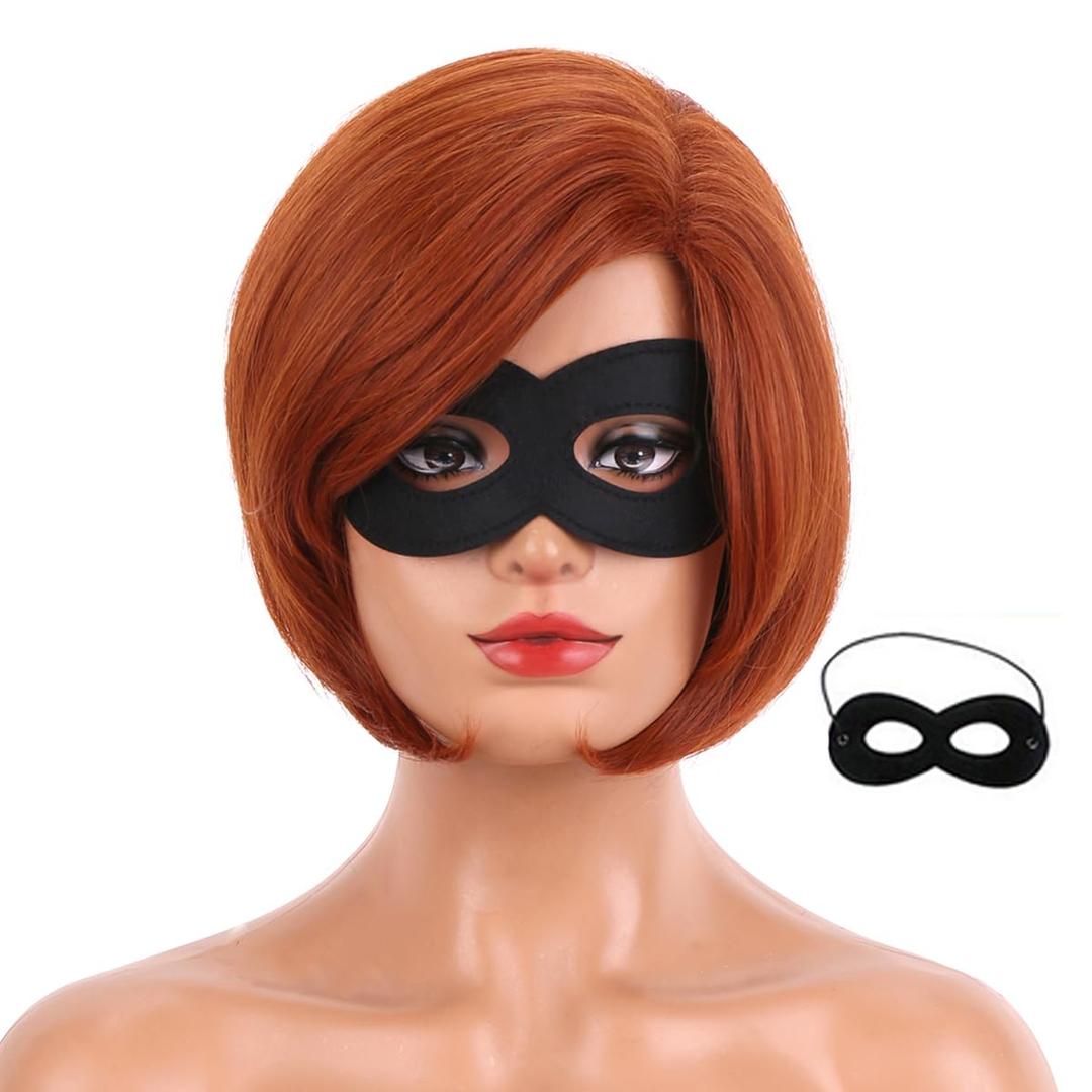 MAGQOO Dark Orange Wig Side Part 12 Inches Short Straight Bob Wig Reddish Brown Hair Women Girls Synthetic Halloween Costume Cosplay Wigs