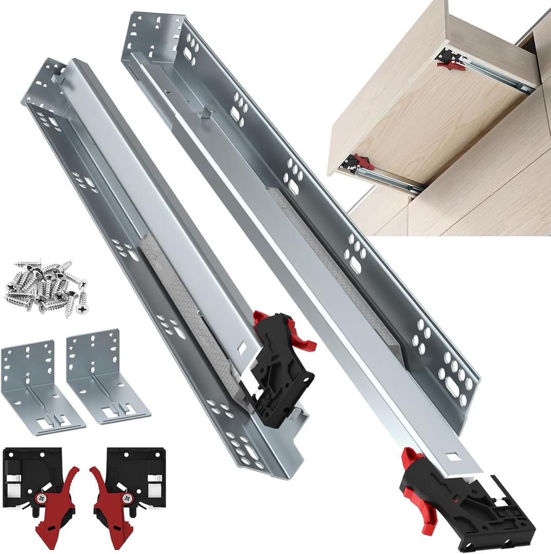 ToBeGreat 1 Pair Undermount Drawer Slides 18 Inch 80 lb Load Capacity Soft Close Full Extension Ball Bearing Hidden Bottom Mount Rails Locking Devices Concealed Runners(with Bracket)