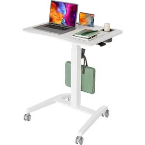 Gibbon Mounts Mobile Standing Desk, Height Adjustable Rolling Laptop Desk, 27 inches Portable Sit Stand Desk with Wheels and Hook, Pneumatic Computer Table, White