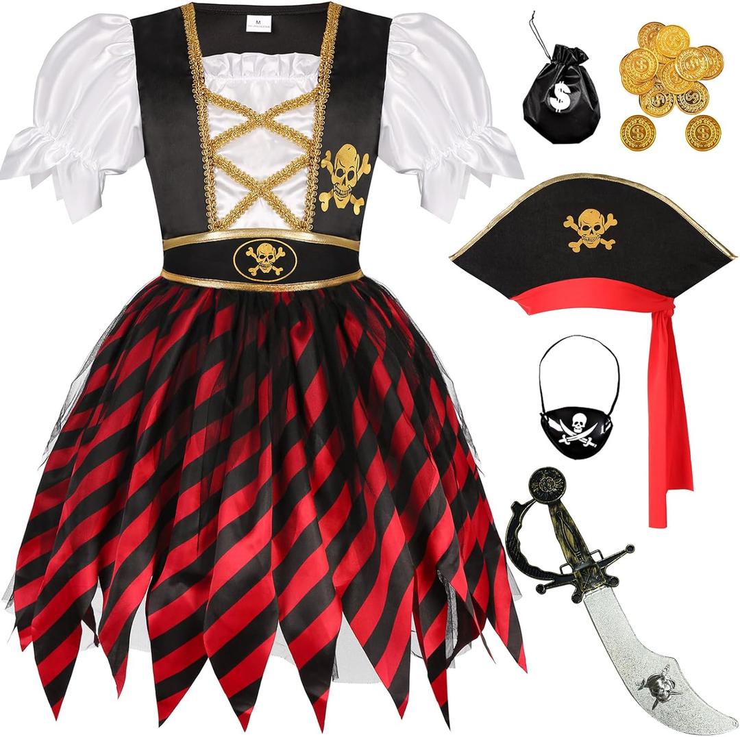 SKCAIHT Pirate Costume Girls Kids Halloween Party Dress Up (5-7 Years)
