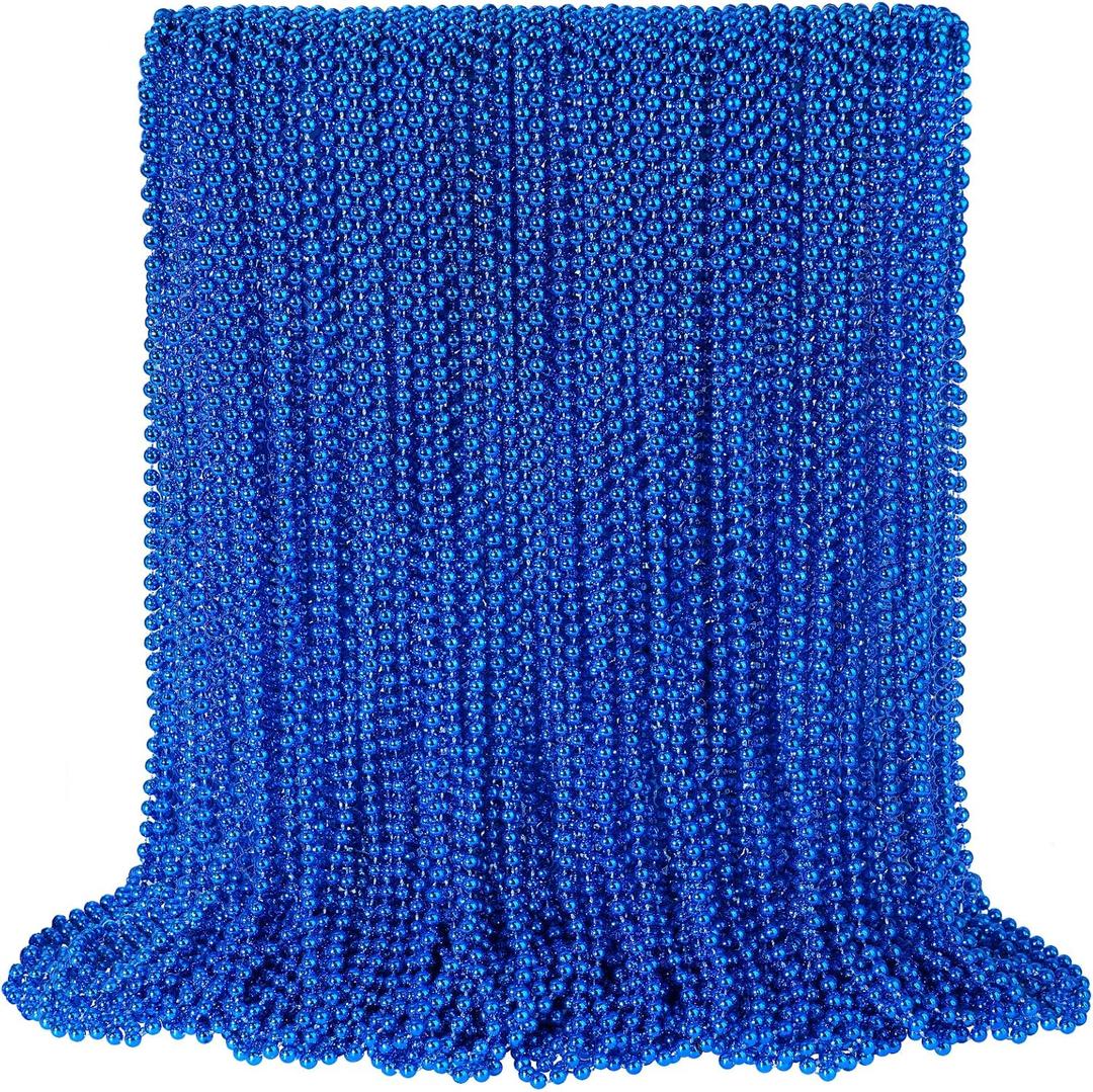 100 PCS Blue Bead Necklace, Blue Mardi Gras Beads Christmas Necklaces, 33" 4th of July Patriotic Beads Necklaces, Parade Throw Accessories for Independence Day Mardi Gras Hanukkah Pirate Theme Party