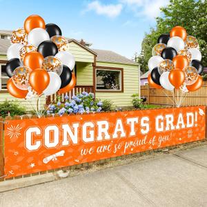 37Pcs Graduation Banner Balloon Decorations Class of 2025, Congrats Grad Banner Yard Outdoor Decorations, Graduation Banner Set for High School College Graduation Party Supplies, Orange 37Pcs Graduation Banner Balloon Decorations Class of 2025, Congrats Grad Banner Yard Outdoor Decorations, Graduation Banner Set for High School College Graduation Party Supplies, Orange