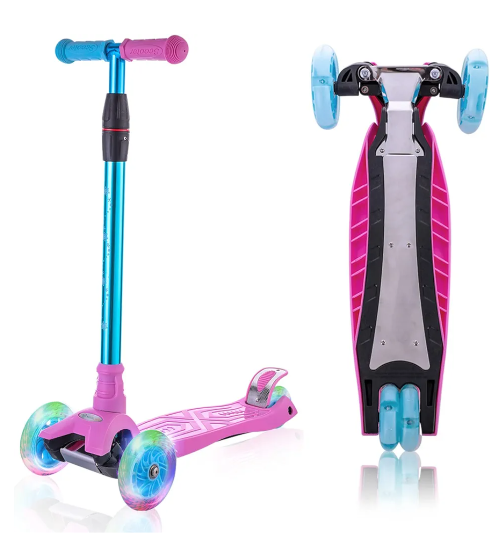 3 Wheel Scooter for Kids Ages 6-12,Kids Scooter with Light Up Wheels, Sturdy Deck Design, and 4 Height Adjustable Suitable for Kids Ages 3-12