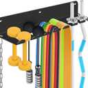 FizLig Gym Equipment Storage Rack - Multi-Purpose Home Gym Organization Storage Wall Mount for Resistance Bands, Jump Ropes, Lifting Belt, Chains, Barbells (16" / 8 Prongs)