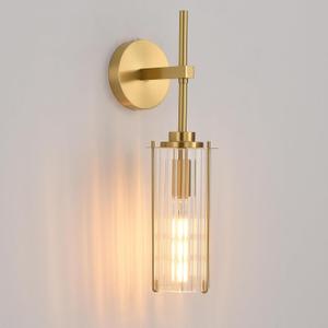 Modern Brass Wall Sconce,18" Gold Wall Sconces,Bathroom Vanity Light Fixtures with Vertical Striped Glass Tube,Modern Lamp Lighting for Bedroom,Living Room,Hallway,Staircase,Mirror