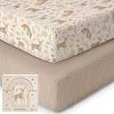 Yoofoss Muslin Pack and Play Sheets Fitted, Organic Mini Crib Sheets for Boys Girls, Playard Sheet Compatible with Pack N Play Mattress, Soft, Breathable and Durable 38"x26"