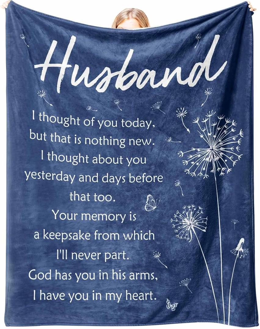 Sympathy Memorial Gifts for Loss of Husband, Soft Flannel Memorial Blanket, Remembrance Condolences Bereavement Gifts Idea in Memory of Husband, 50x60 inches