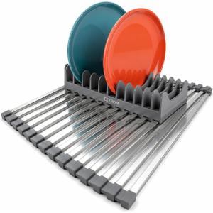 Large Aluminum Roll Up Dish Drying Rack 20.5" x 13" with Dish Holder