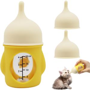 Pet Feeder Bottle Animal Feeding Bottles Kitten Bottles for Nursing Anti-Choking Design for Newborn Kittens Puppies Small Animals with 2 Pcs Replacement Nipple (Yellow, 20 ml)