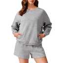 PINSPARK Two Piece Sets for Women 2024 Fall Outfits Sweatsuit 4 Pockets Sweat Short Sets Casual Matching Set Travel Tracksuit, L