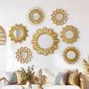 Gerrii 7 Pcs Gold Sunburst Mirror for Wall Decorative Gold Mirrors for Wall Decor Vintage Mirror Sets Hanging Round Decorative Mirrors Accessories for Art Entryway Living Room Home Decor Art Gifts