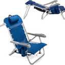 Homevative Backpack Fold-Up Beach Chair, 5 Positions, Towel bar, Cooler, Storage Pouch, Cup Holder and Phone Pocket (Blue)