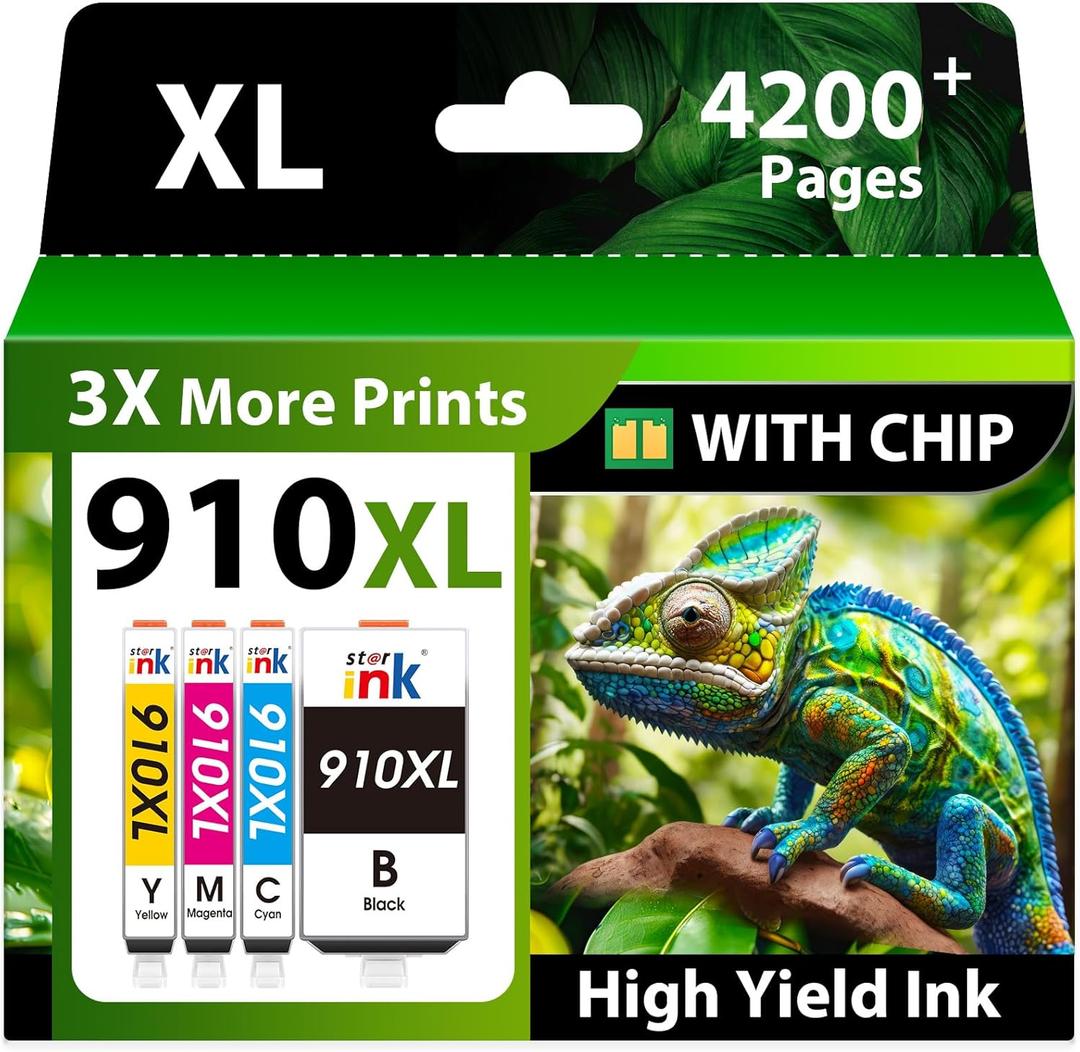 Starink Compatible 910XL Ink Cartridges for HP 910 Ink Replacement for HP 910XL Ink Cartridges Combo Pack Work with HP Officejet Pro 8020 8025 8028 8035 Officejet 8015 8010 Printers Ink, 4 Pack,black, cyan, magenta, yellow