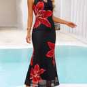 ZESICA Women's 2026 Summer Halter Neck Floral Print Maxi Dress Sleeveless Backless Wedding Guest Party Bodycon Long Dresses (M)