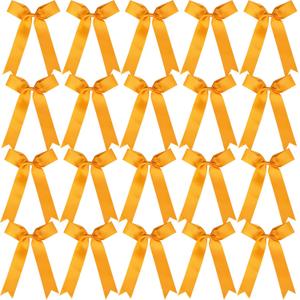 20pcs Collegiate Style Cheer Bows for Girls, Long Tail Skinny Cheer Bow Ponytail Holder Handmade Bows for Girls Teens Softball Cheerleader Sports (Gold)