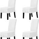Easy-Going Dining Chair Covers Stretch Parsons Chair Slipcover with Skirt Chair Covers for Dining Room Restaurant Banquet (4 PCS, White)