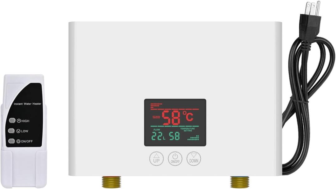 Tankless Water Heater Electric with Remote, On Demand Under Sink Hot Water Heater Electric 110V with LED Display - Automatic Control System - Fault Self-Test Function (3000W Pure White, Pure White)