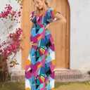 Floral Print V Neck Maternity Dress Boho Baby Shower Photoshoot Smocked Flutter Sleeve Split A Line Dress (XL)