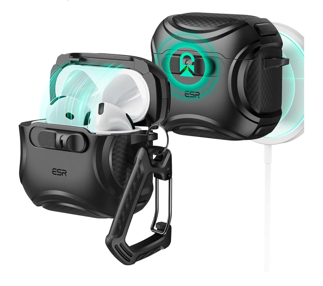 ESR for AirPods 4 Case, Compatible with AirPods 4 Generation Case (2024) (USB-C), Compatible with MagSafe, Drop-Proof Lock, Easy Open, Cyber Series, Black