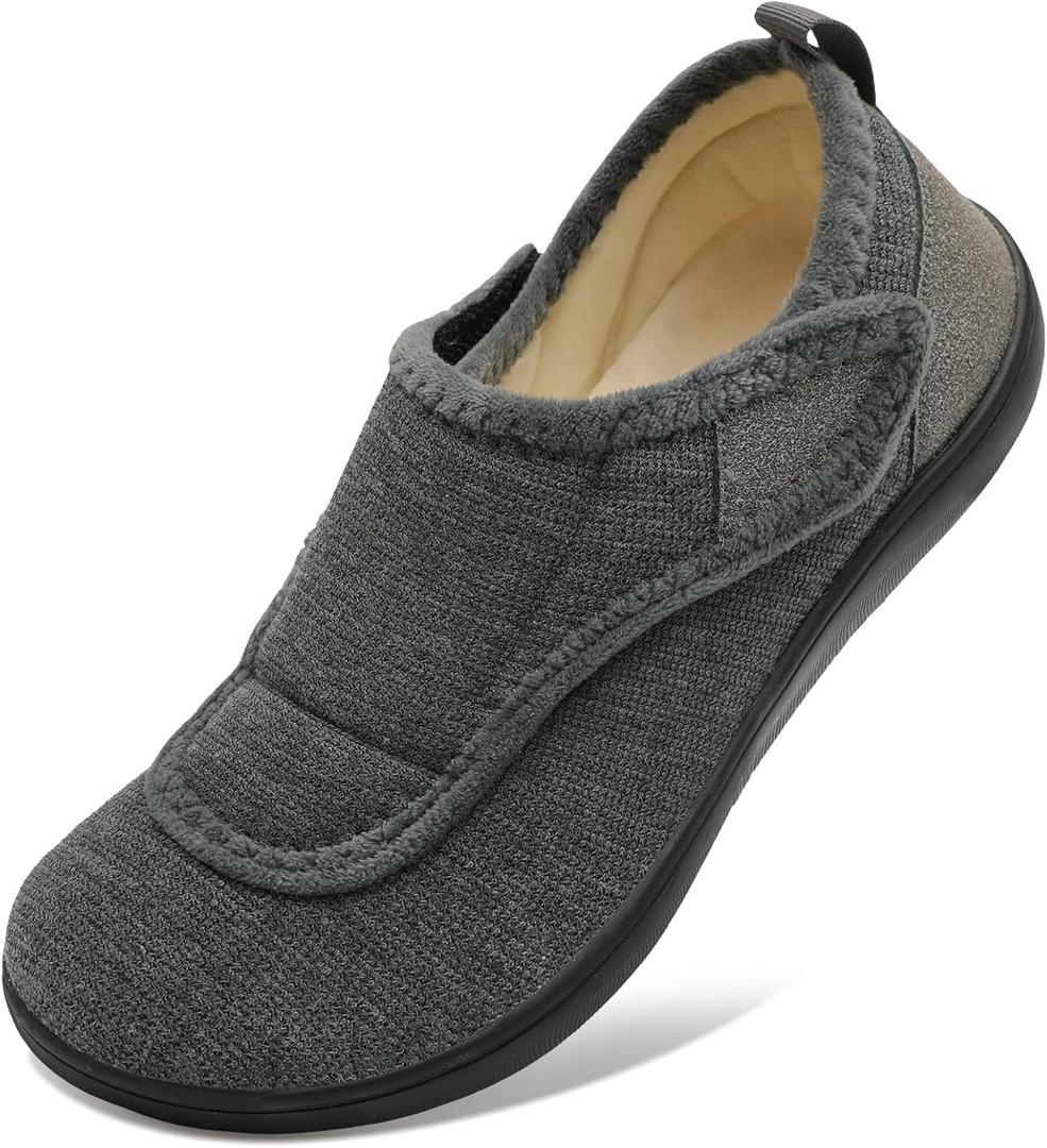 Mens Wide Slippers Comfy Diabetic Orthopedic Shoes Adjustable House Slippers Swollen Feet Walking Shoes (10.5 Wide, Darkgrey)
