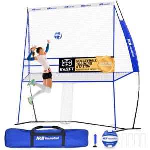 Haokelball Volleyball Practice Net Station  118 FT Adjustable Volleyball Training Equipment with Ball & Carry Bag, for Back to School Indoor Gym, Backyard & Outdoor, Serving, Hitting & Passing