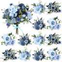Zeyune 12 Bundles Gradient Blue Artificial Flowers Peonies Silk Dahlia Faux Rose Fake Chamomile Hydrangea Bouquet Floral Arrangements Bulk for Home Vase Wedding Party Table Centerpiece (Peonies)