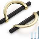 HOME EDIT Gold & Matte Black Cabinet Pulls, 3-3/4 Inch Hole Center, 96 mm, Curved Design Cabinet Handles for Kitchen,Cupboard, Drawer & Bathroom 6 Pack