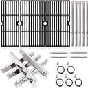 Adviace Grill Replacement Parts for Charbroil Performance 463347519, 463347518, 463373019, G470-0002-W1, G470-0003-W1, 18'' Cast Iron Grill Grates, Heat Plates, Burners, Crossover Tubes, Ignitors