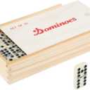 Domino Set with Wood Case - 55 Premium Double Nine Dominoes and Convenient Storage Box - Family Games by Trademark Games (Light Brown)