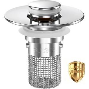 Bathroom Sink Drain Strainer,Pop Up Sink Stopper with Removable Stainless Steel Hair Catcher Basket, Anti-Clog Bathroom Sink Drain Plug for 1.1-2.36 Inch Drain Holes (Sliver 1Pcs)