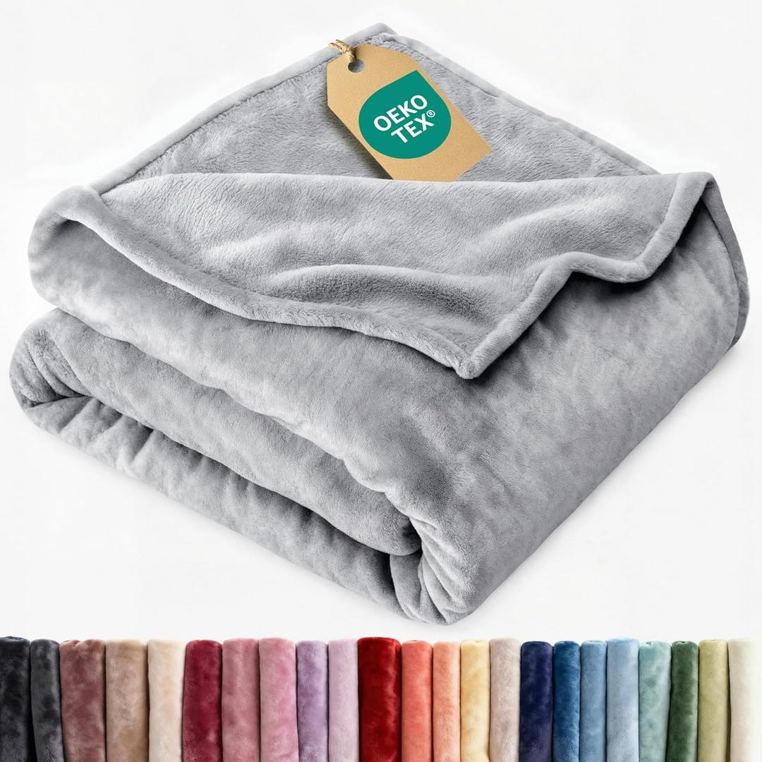Ultra Soft Fleece Blanket Throw Size - Flannel Fleece Luxury Throw Blanket - Lightweight for Couch Bed Chair - Thick, Warm and Breathable - All Season Cozy Fuzzy, Anti-Static Microplush Bedding, Grey
