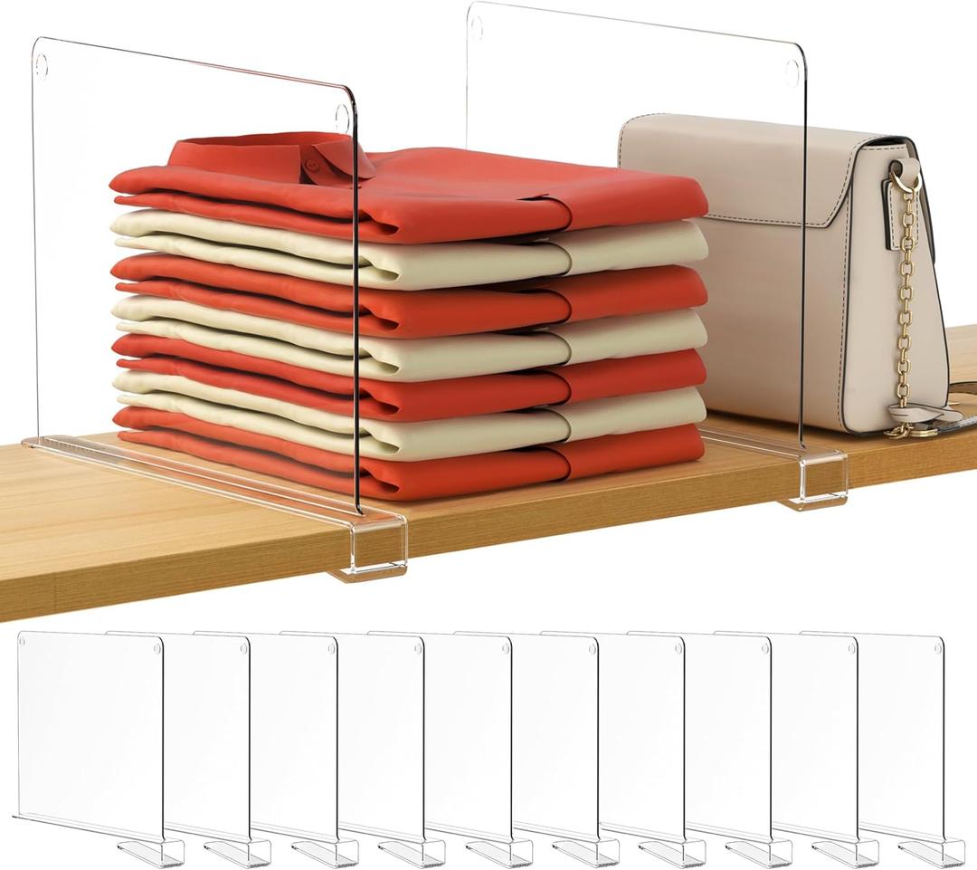 HBlife Clear 12 Inches Tall [Extra Tall Version] Acrylic Shelf Dividers for Closet Organization 10PCS Closet Shelf Divider Closet Dividers for Shelves Shelf Organizer for Closet Shelf Organizer