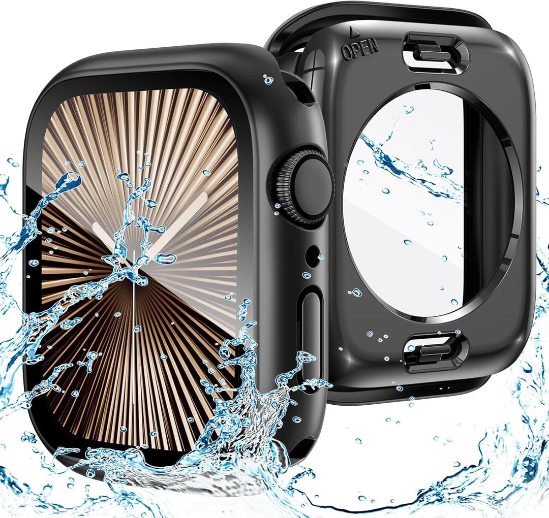 Goton 2 in 1 Waterproof Case Compatible for Apple Watch Series 10 Screen Protector 42mm, 360 Protective Glass Face Cover Hard PC Bumper + Back Frame for iWatch Accessories 42 mm (Black)