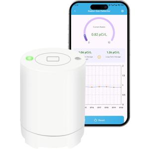 Bluetooth Radon Detector for Home, High-Precision Sensor, Real-Time Radon Gas Monitoring, Short & Long-Term Data with Trend Charts, App Control, Rechargeable Battery, LED Alerts