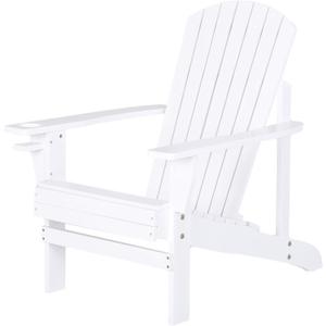 Outsunny Wooden Adirondack Chair, Outdoor Patio Lawn Chair with Cup Holder, Weather Resistant Lawn Furniture, Classic Lounge for Deck, Garden, Backyard, Fire Pit, White