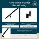 Modern Aluminum Handrail Grab Bar Kit, Adjustable Steel Brackets Included, Returns to Wall, Powder Coated Finish (Black, 8 Foot Handrail Set)